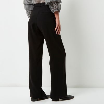 Black soft waist tie wide leg trousers